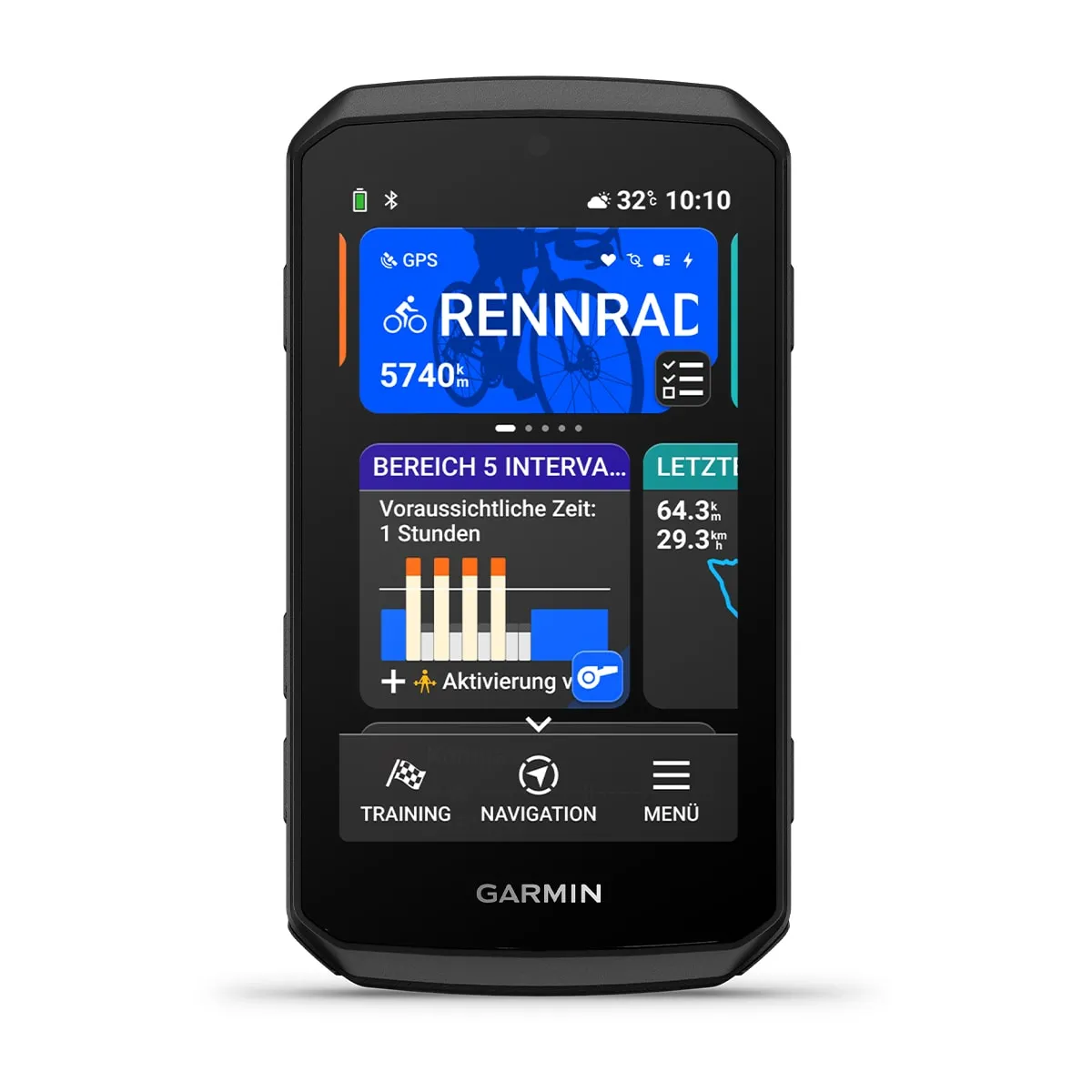 Garmin Edge 1060 Fahrradcomputer von vorn mit Trainingsbildschirm